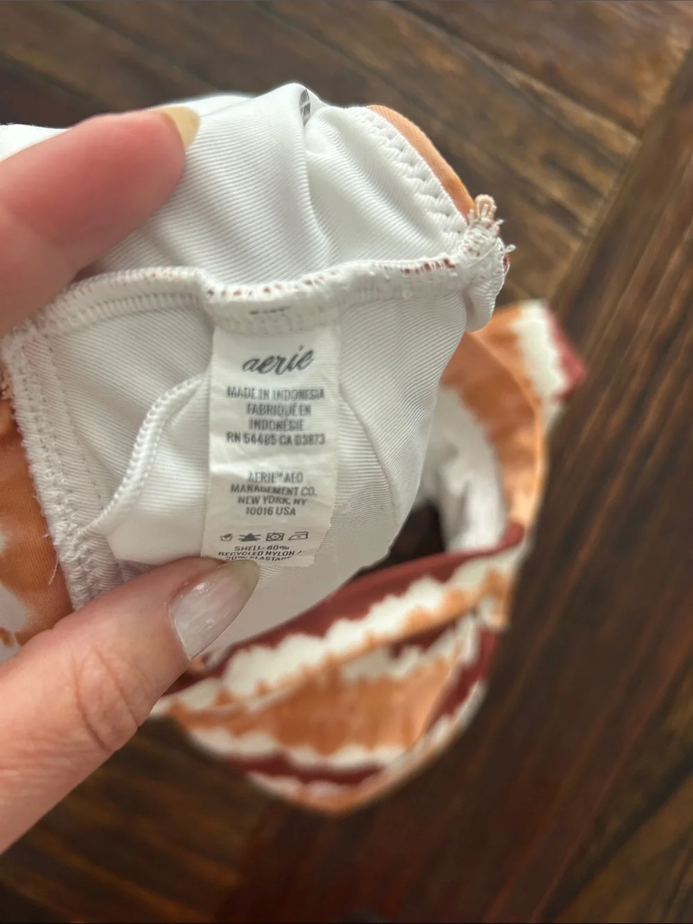 aerie Tie-Front Bikini Top in Rust, Tan & White Stripe Tie-Dye